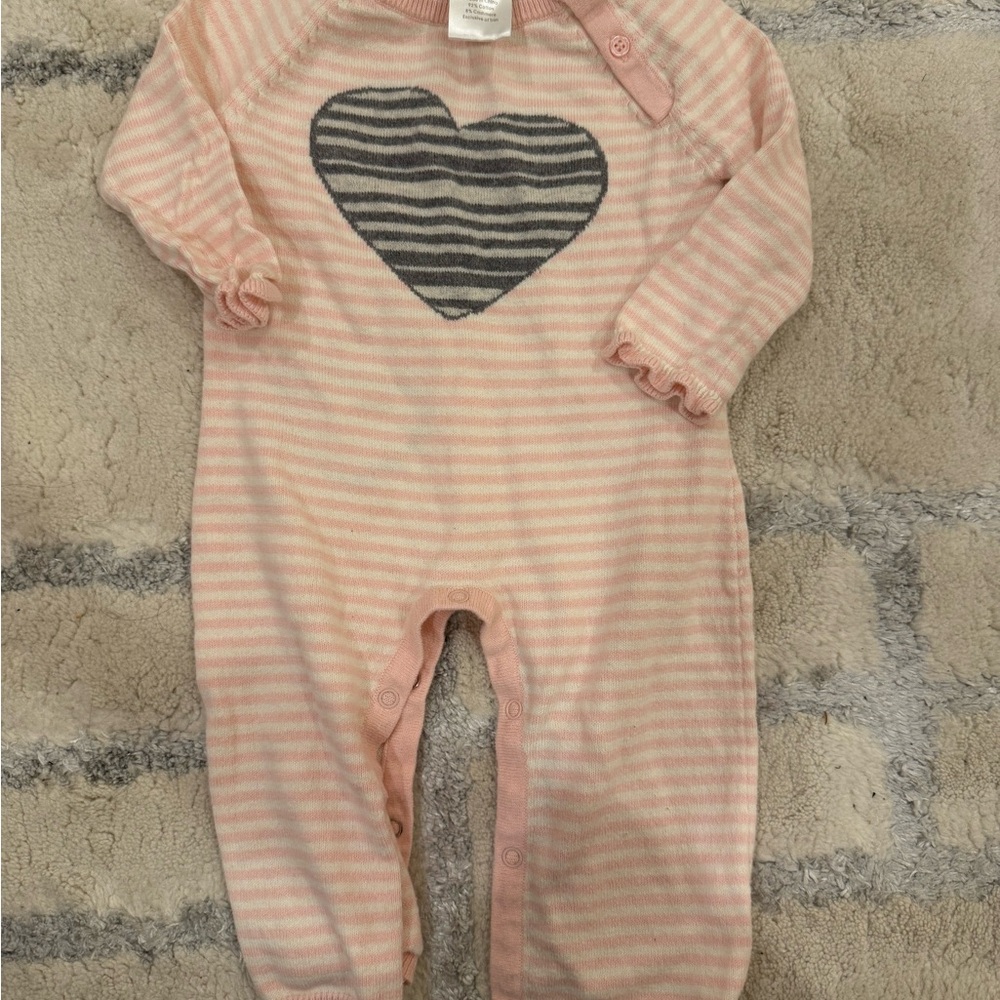 Lucky Jade Pink Striped Baby One Piece with Heart Design